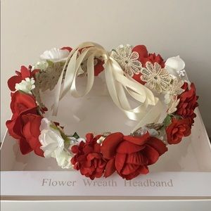 Edgehill Coll. Flower Wreath Headband Red/Ivory